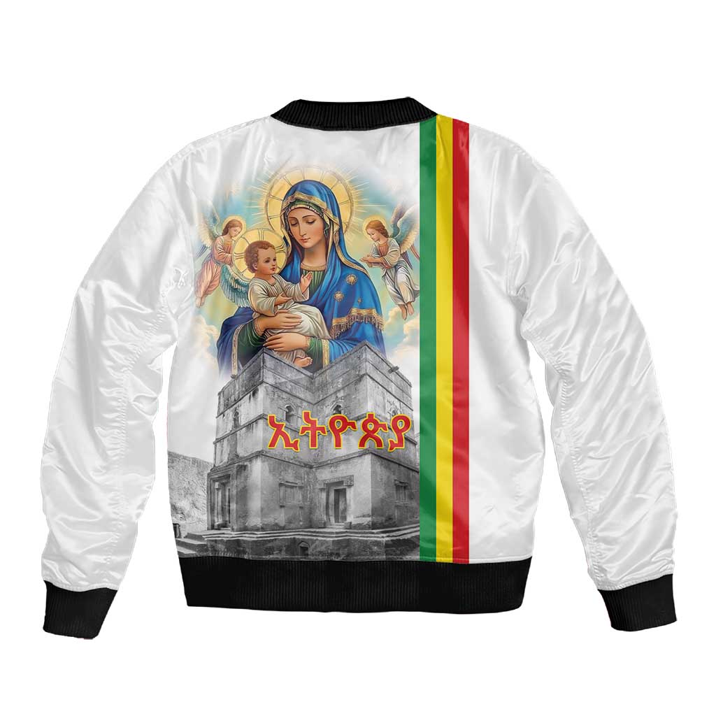 Melkam Gena Ethiopia Sleeve Zip Bomber Jacket Saint Mary Lalibela Churches