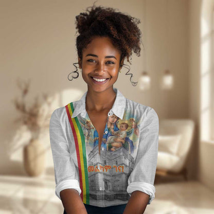 Melkam Gena Ethiopia Women Casual Shirt Saint Mary Lalibela Churches LT15