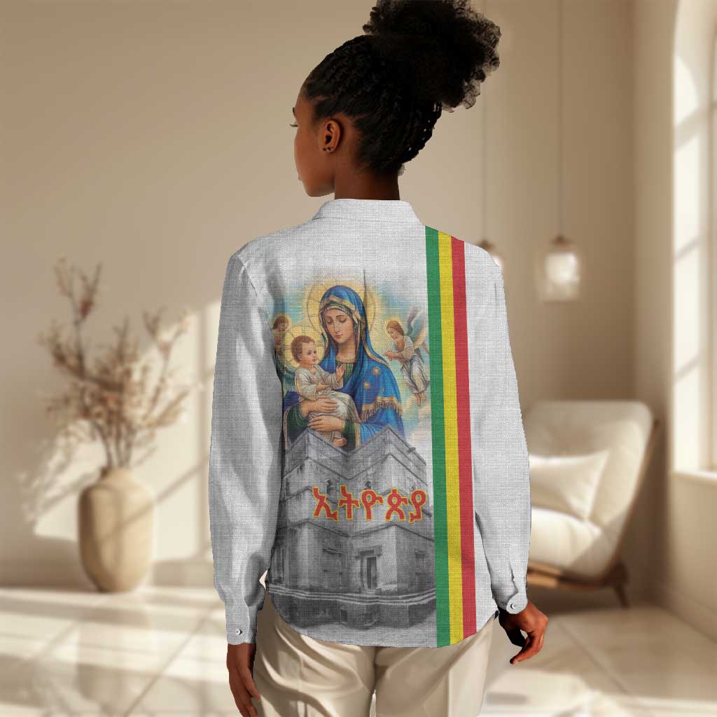 Melkam Gena Ethiopia Women Casual Shirt Saint Mary Lalibela Churches LT15