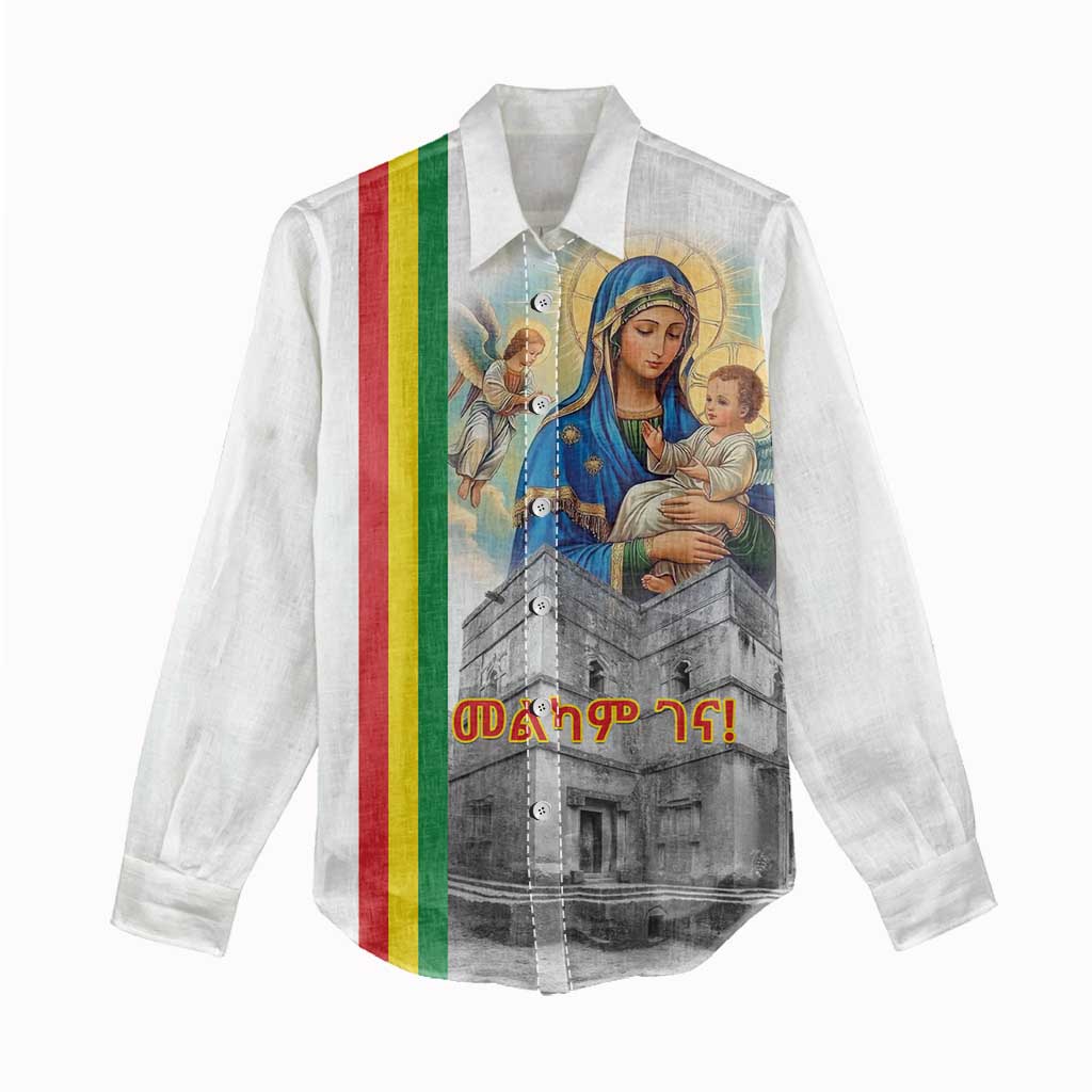 Melkam Gena Ethiopia Women Casual Shirt Saint Mary Lalibela Churches LT15