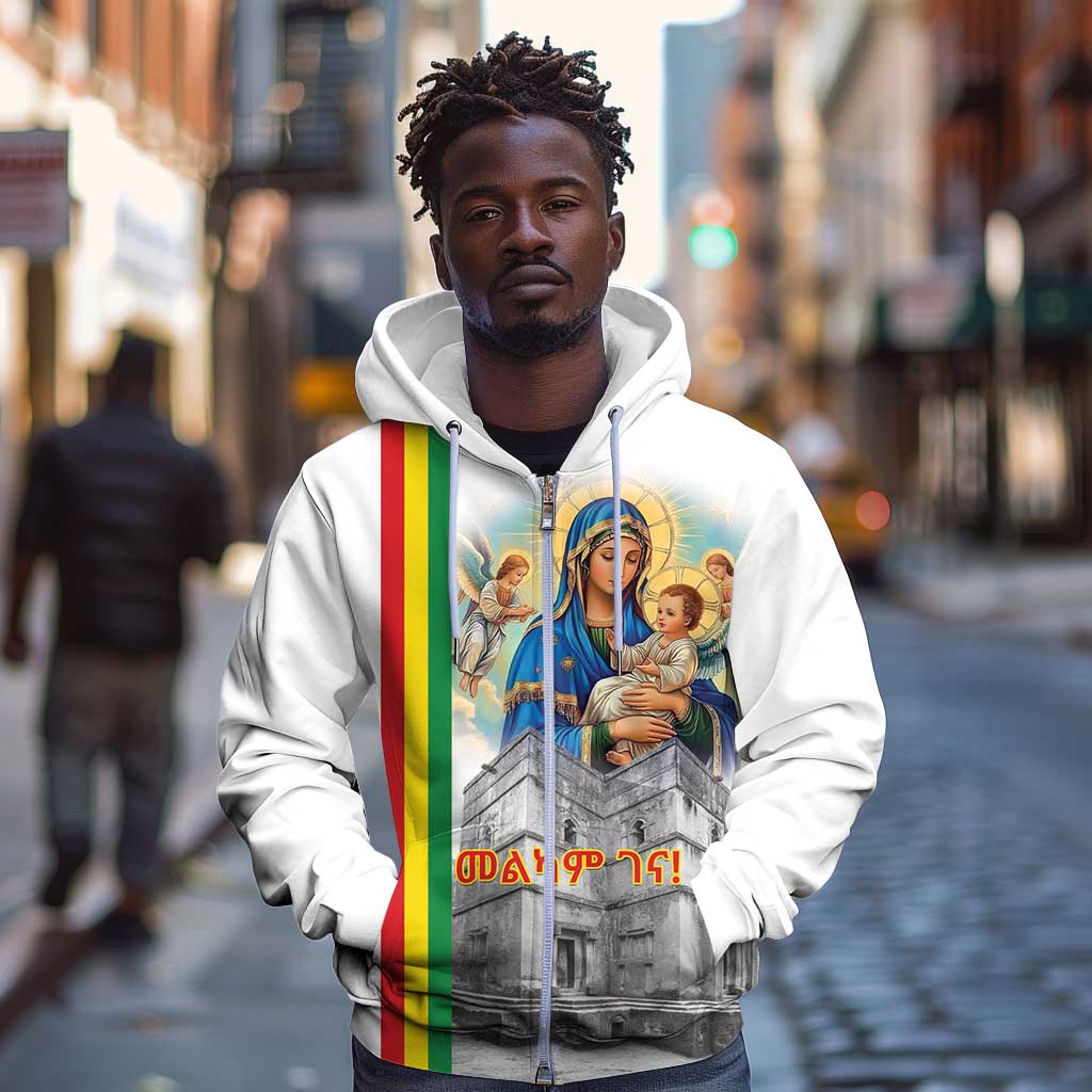 Melkam Gena Ethiopia Zip Hoodie Saint Mary Lalibela Churches
