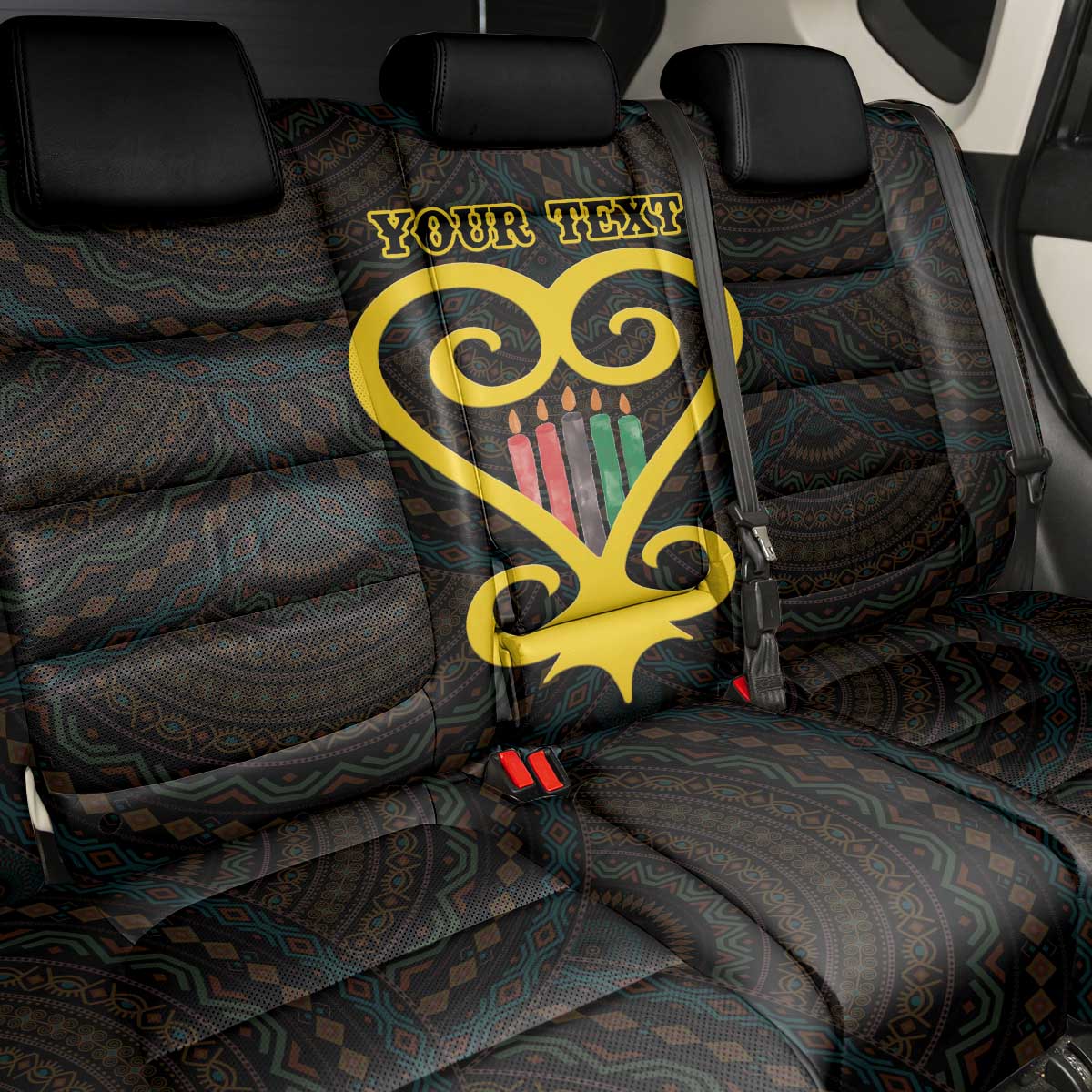Personalized African-American Black Love Day Back Car Seat Cover Sankofa Heart - Nya Akoma