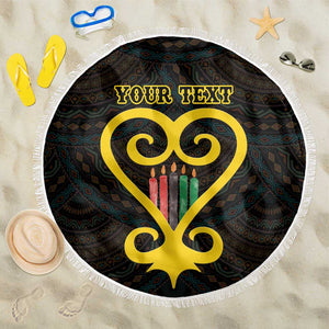 Personalized African-American Black Love Day Beach Blanket Sankofa Heart - Nya Akoma
