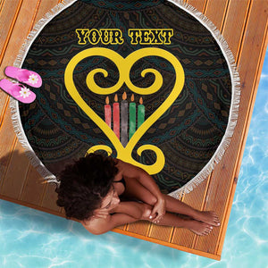 Personalized African-American Black Love Day Beach Blanket Sankofa Heart - Nya Akoma