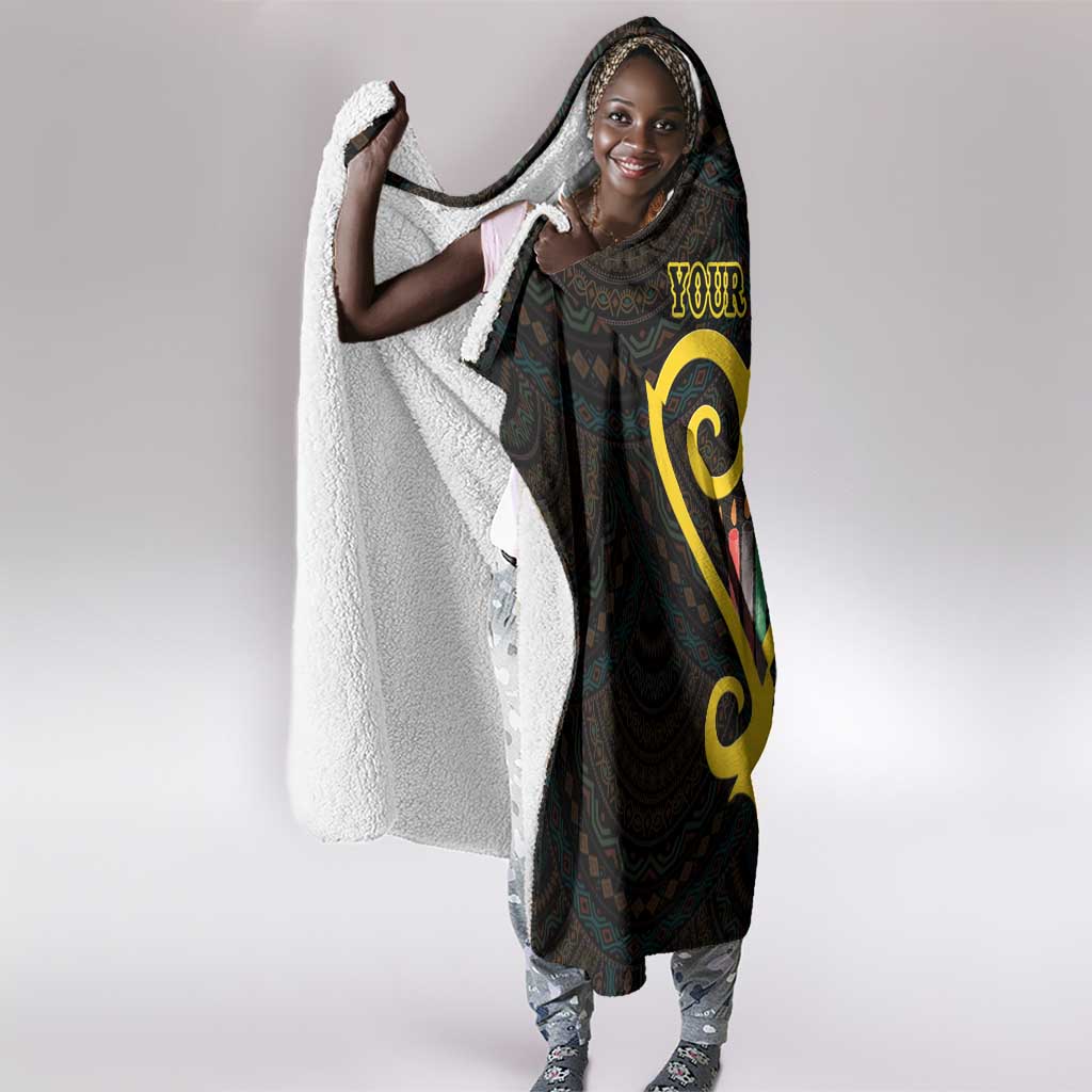 Personalized African-American Black Love Day Hooded Blanket Sankofa Heart - Nya Akoma