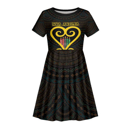 Personalized  African-American Black Love Day Kid Short Sleeve Dress Sankofa Heart - Nya Akoma