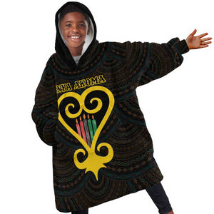 Personalized  African-American Black Love Day Kid Wearable Blanket Hoodie Sankofa Heart - Nya Akoma