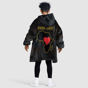 Personalized  African-American Black Love Day Kid Wearable Blanket Hoodie Sankofa Heart - Nya Akoma