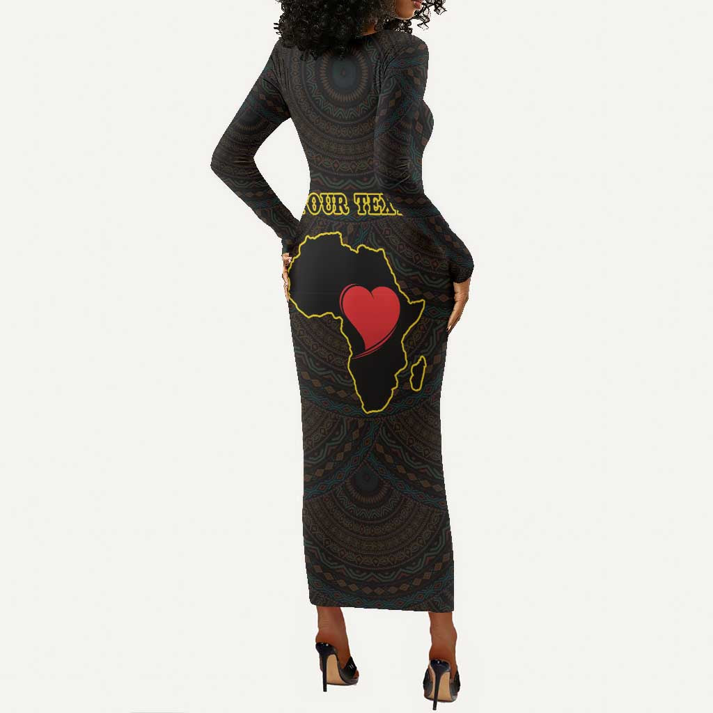 Personalized African-American Black Love Day Long Sleeve Bodycon Dress Sankofa Heart - Nya Akoma LT15