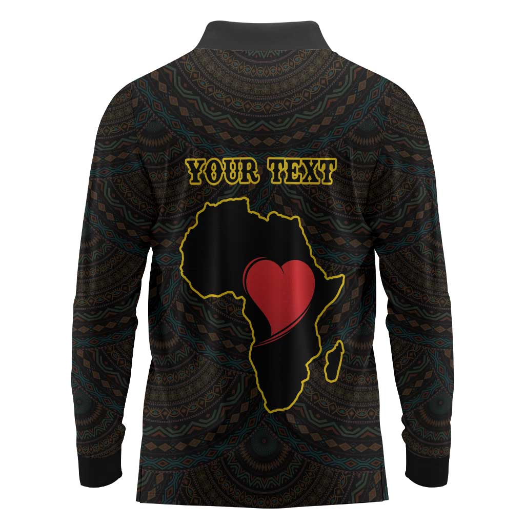 Personalized  African-American Black Love Day Long Sleeve Polo Shirt Sankofa Heart - Nya Akoma