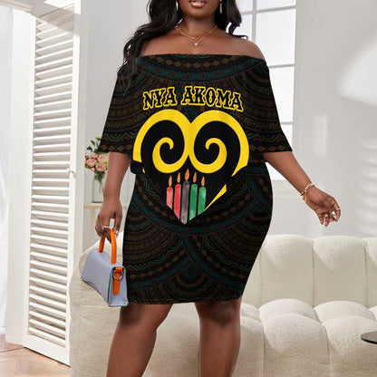Personalized  African-American Black Love Day Off Shoulder Short Dress Sankofa Heart - Nya Akoma