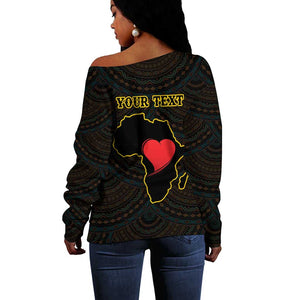Personalized  African-American Black Love Day Off Shoulder Sweater Sankofa Heart - Nya Akoma
