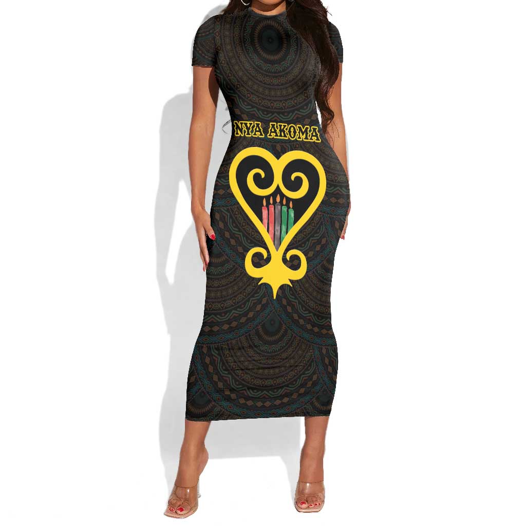 Personalized African-American Black Love Day Short Sleeve Bodycon Dress Sankofa Heart - Nya Akoma LT15