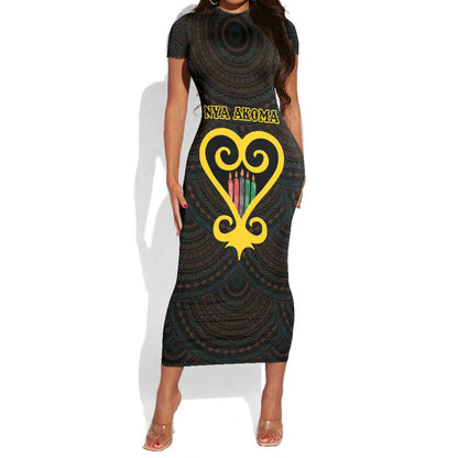 Personalized African-American Black Love Day Short Sleeve Bodycon Dress Sankofa Heart - Nya Akoma LT15
