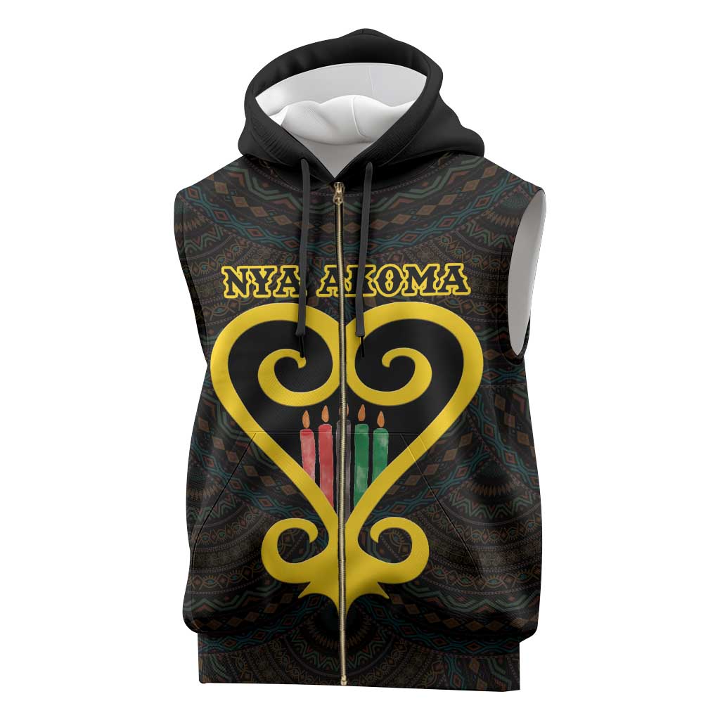 Personalized  African-American Black Love Day Sleeveless Zip Hoodie Sankofa Heart - Nya Akoma - African Pride