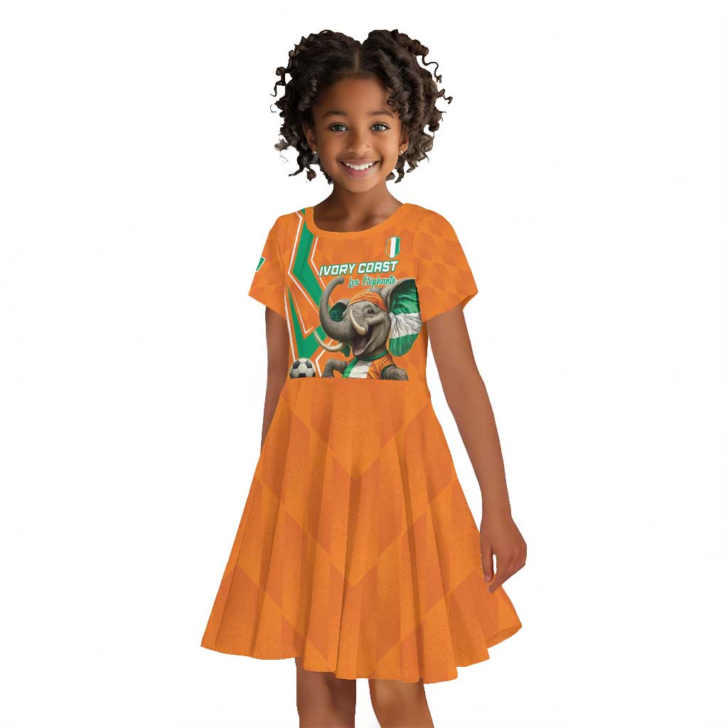 Custom Afro Ivory Coast Football Kid Short Sleeve Dress Go Champions
