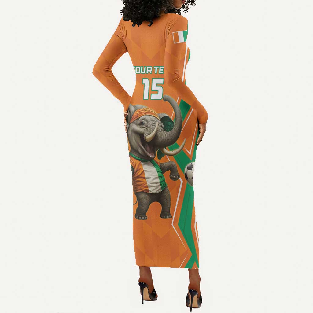 Custom Afro Ivory Coast Football Long Sleeve Bodycon Dress Go Champions LT15
