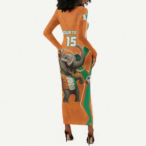 Custom Afro Ivory Coast Football Long Sleeve Bodycon Dress Go Champions LT15