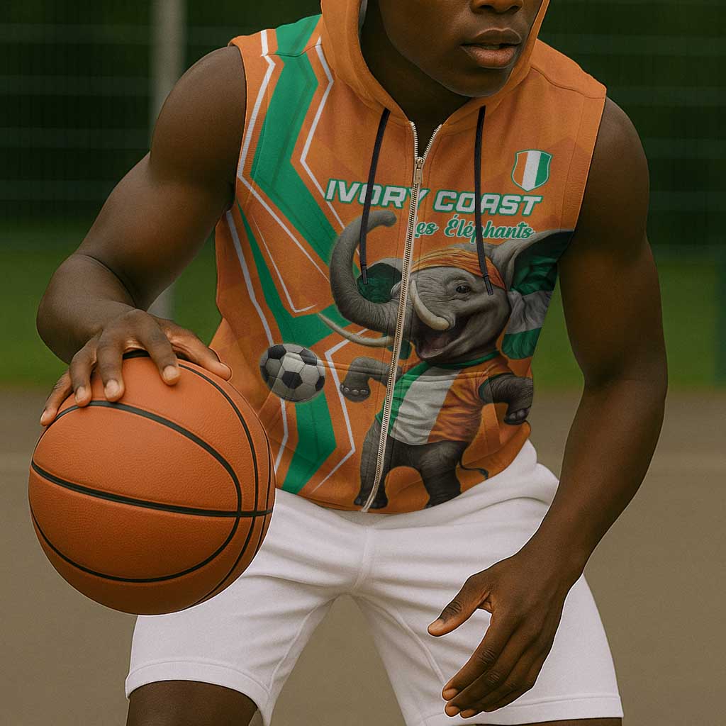 Custom Afro Ivory Coast Football Sleeveless Zip Hoodie Go Champions - African Pride