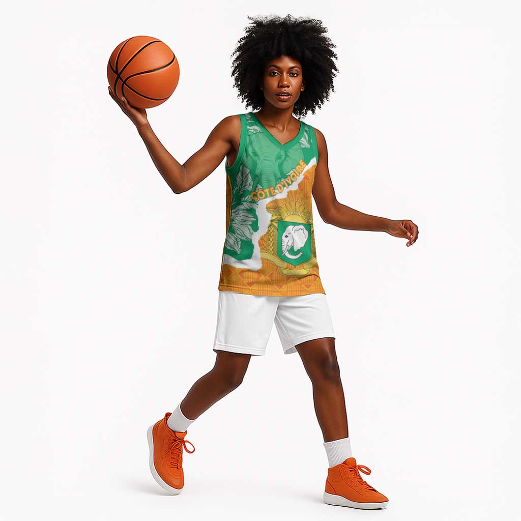 Personalized Afro Ivory Coast Basketball Jersey Coat Of Arms With Kente Pattern - African Pride