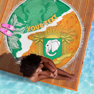 Personalized Afro Ivory Coast Beach Blanket Coat Of Arms With Kente Pattern