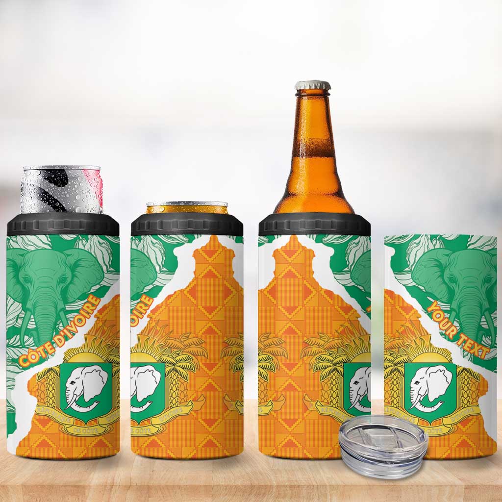 Personalized Afro Ivory Coast 4 in 1 Can Cooler Tumbler Coat Of Arms With Kente Pattern