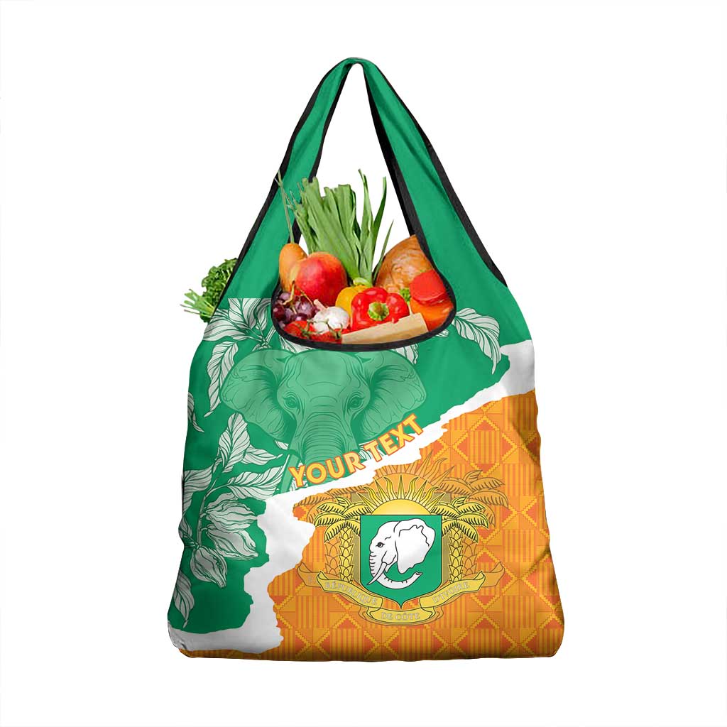 Personalized Afro Ivory Coast Grocery Bag Coat Of Arms With Kente Pattern