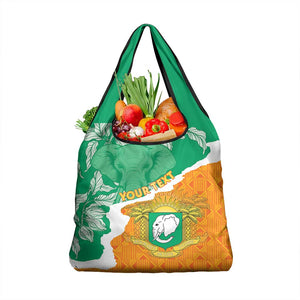 Personalized Afro Ivory Coast Grocery Bag Coat Of Arms With Kente Pattern