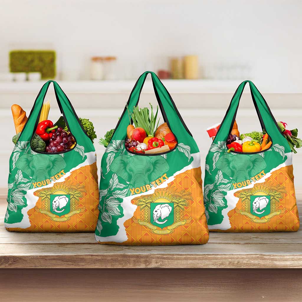 Personalized Afro Ivory Coast Grocery Bag Coat Of Arms With Kente Pattern