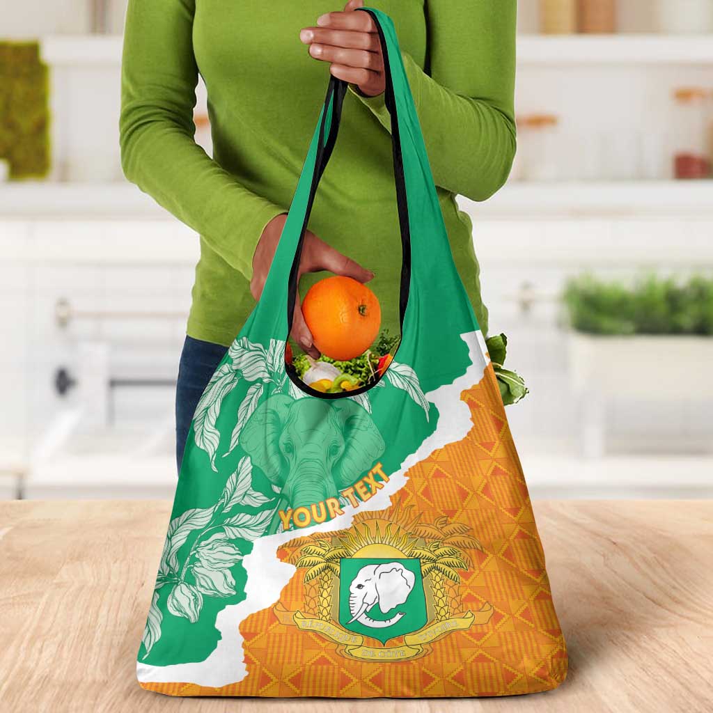 Personalized Afro Ivory Coast Grocery Bag Coat Of Arms With Kente Pattern