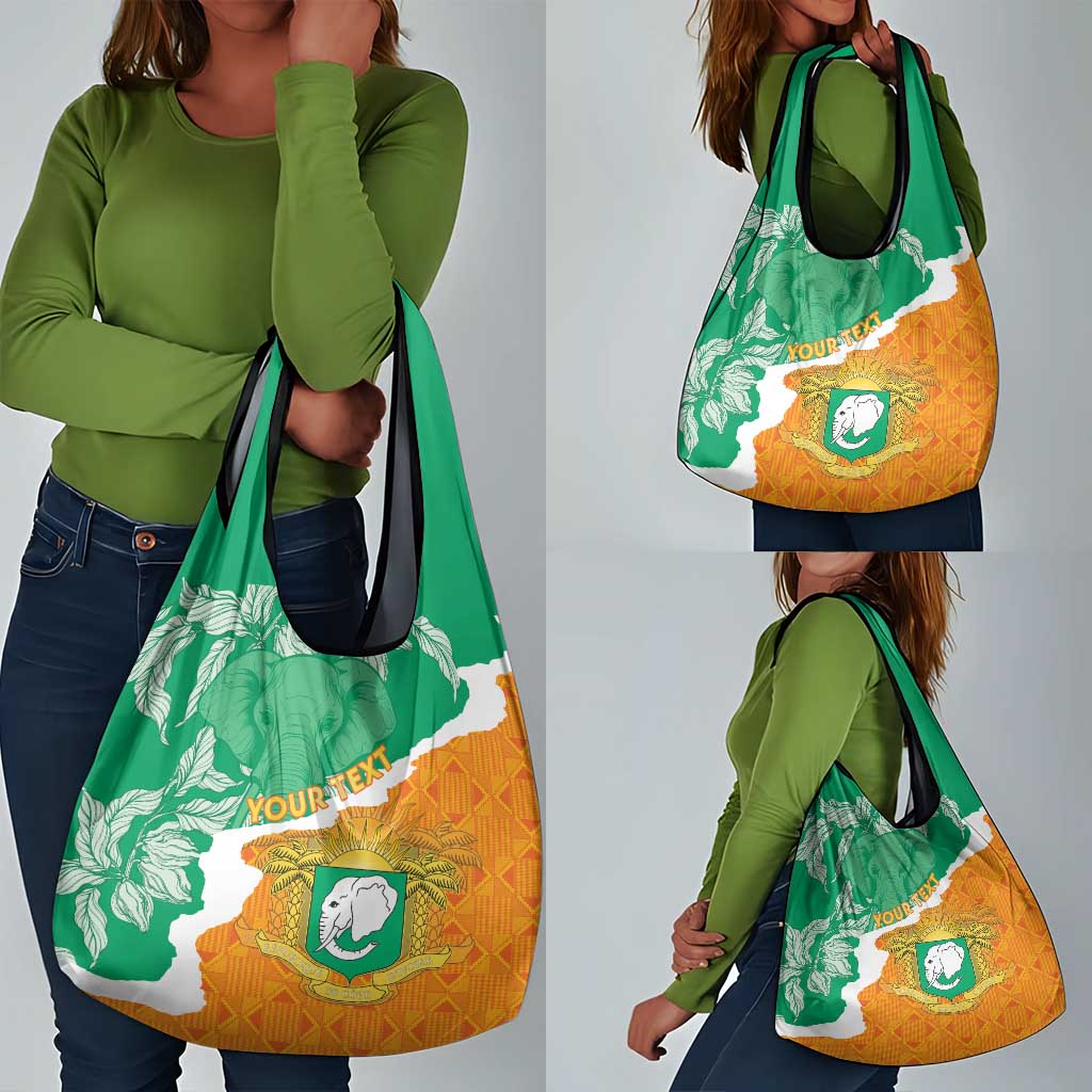 Personalized Afro Ivory Coast Grocery Bag Coat Of Arms With Kente Pattern