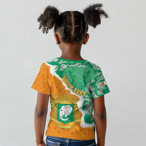 Personalized Afro Ivory Coast Kid T shirt Coat Of Arms With Kente Pattern
