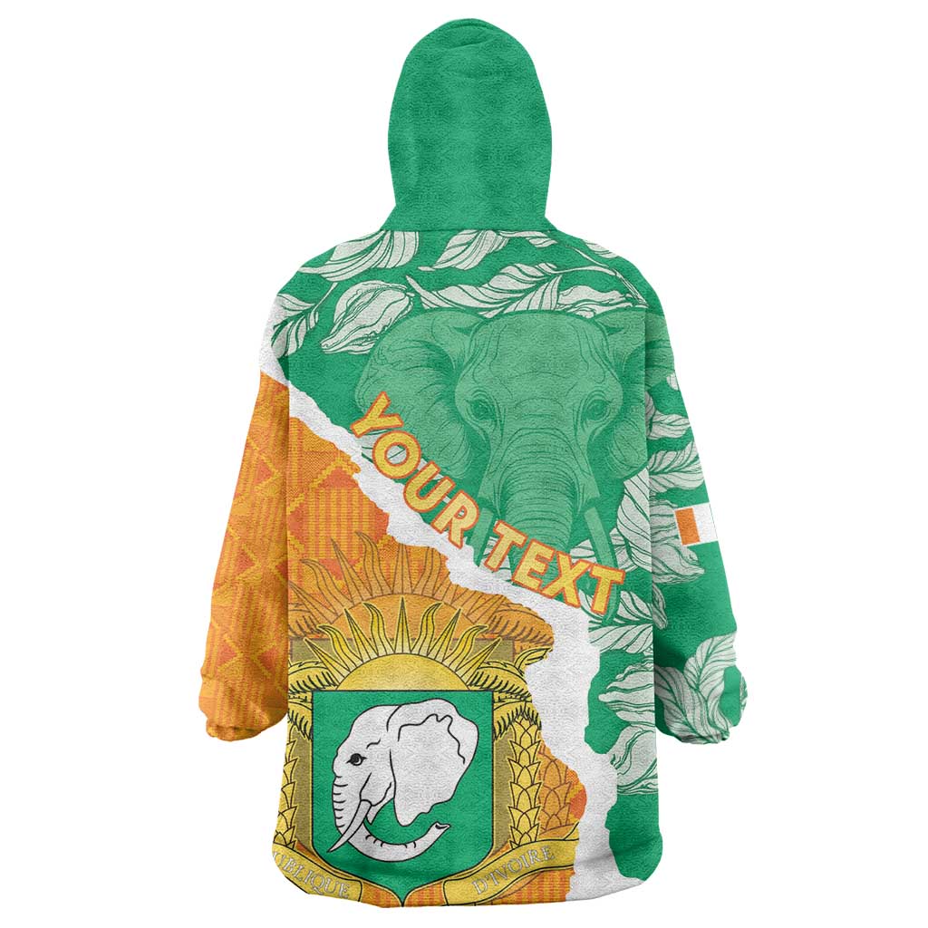 Personalized Afro Ivory Coast Kid Wearable Blanket Hoodie Coat Of Arms With Kente Pattern