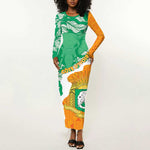 Personalized Afro Ivory Coast Long Sleeve Bodycon Dress Coat Of Arms With Kente Pattern LT15