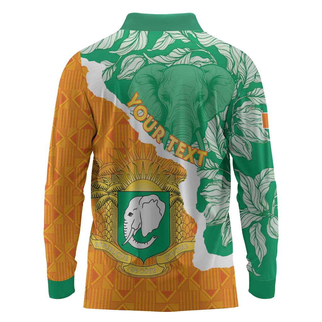 Personalized Afro Ivory Coast Long Sleeve Polo Shirt Coat Of Arms With Kente Pattern