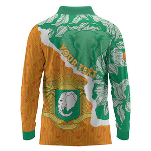 Personalized Afro Ivory Coast Long Sleeve Polo Shirt Coat Of Arms With Kente Pattern
