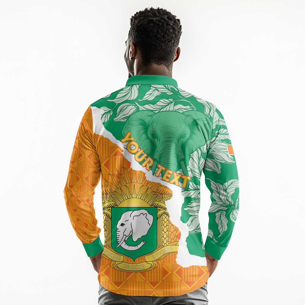 Personalized Afro Ivory Coast Long Sleeve Polo Shirt Coat Of Arms With Kente Pattern