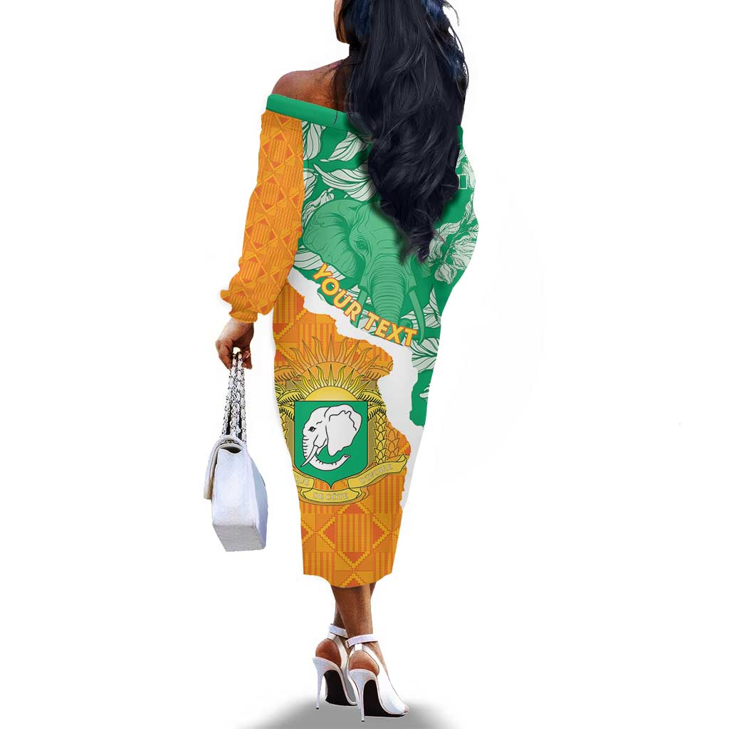 Personalized Afro Ivory Coast Off The Shoulder Long Sleeve Dress Coat Of Arms With Kente Pattern