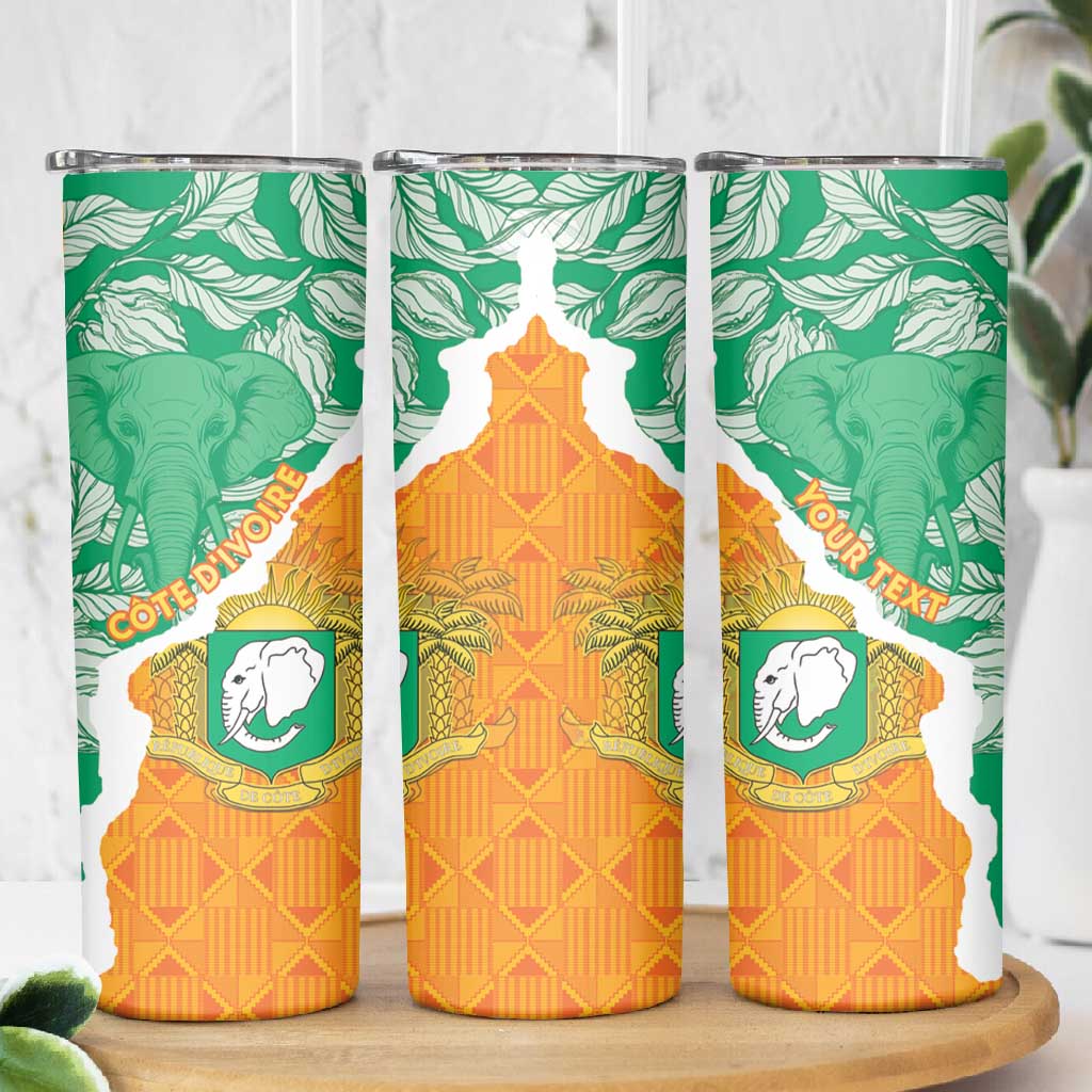 Personalized Afro Ivory Coast Skinny Tumbler Coat Of Arms With Kente Pattern