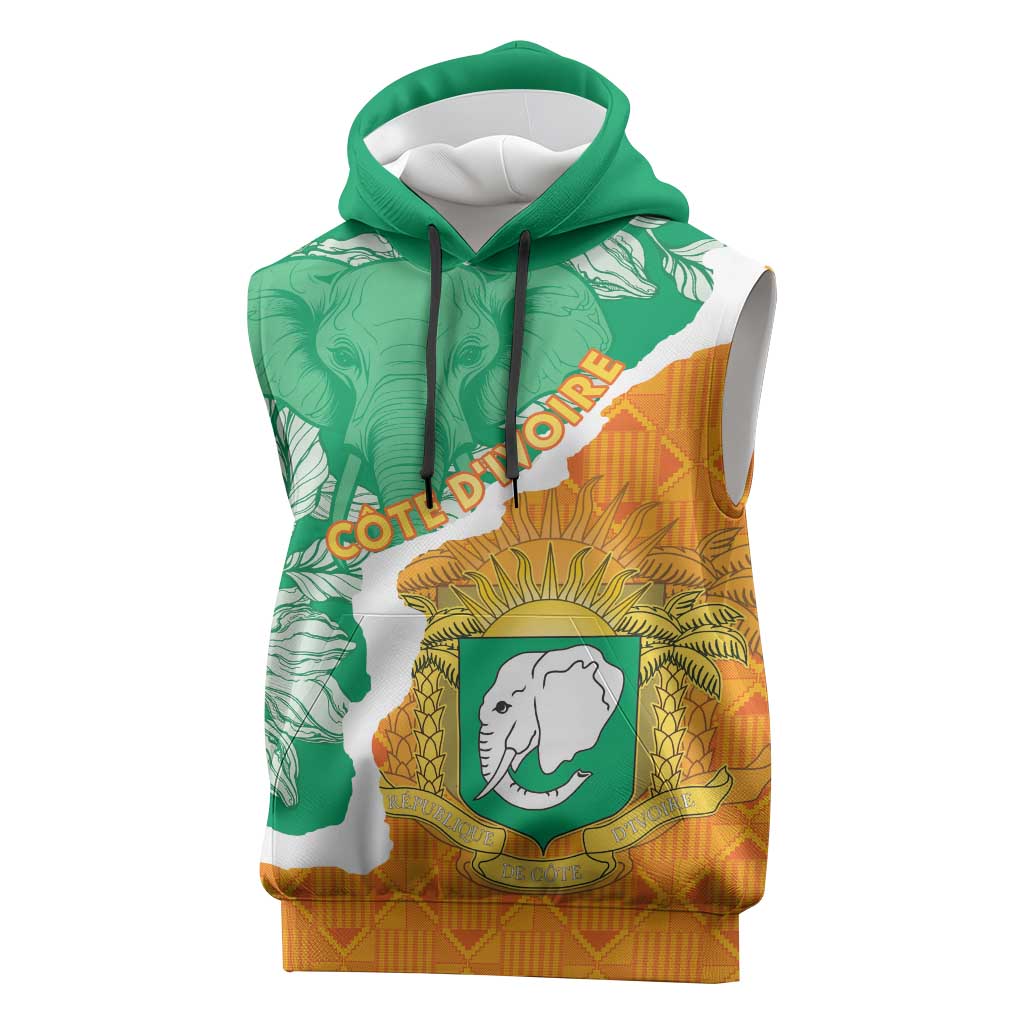 Personalized Afro Ivory Coast Sleeveless Hoodie Coat Of Arms With Kente Pattern - African Pride