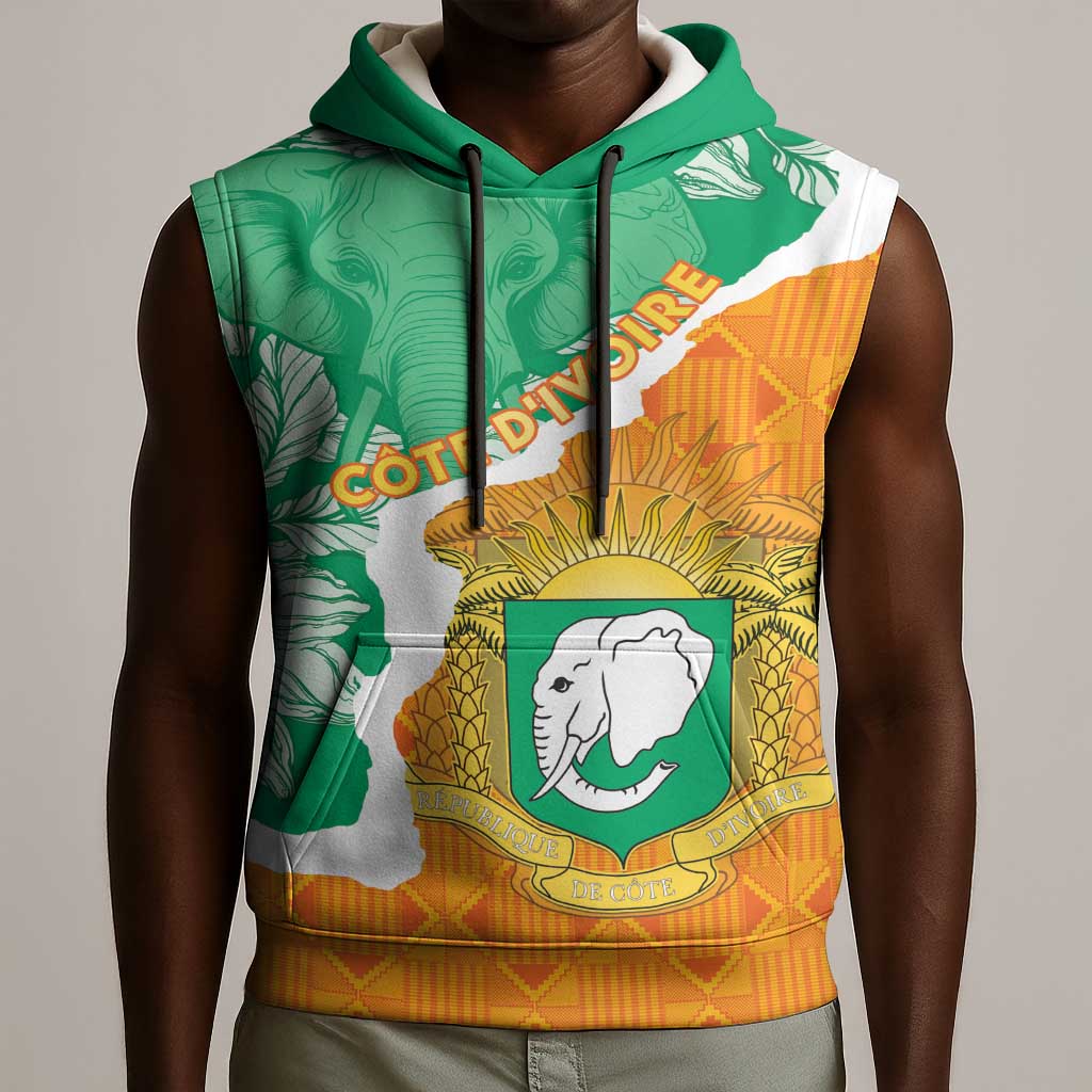 Personalized Afro Ivory Coast Sleeveless Hoodie Coat Of Arms With Kente Pattern - African Pride