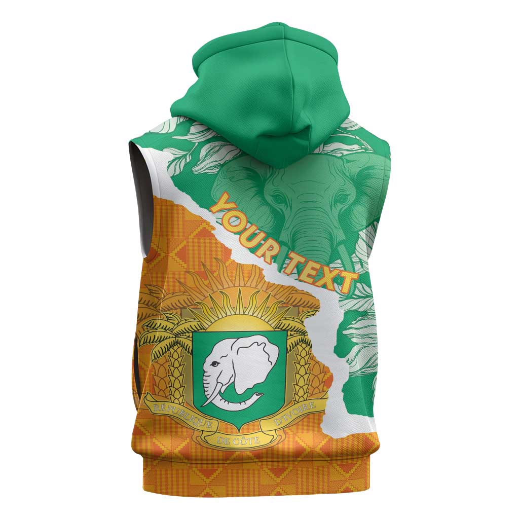 Personalized Afro Ivory Coast Sleeveless Zip Hoodie Coat Of Arms With Kente Pattern - African Pride