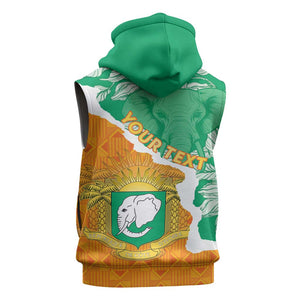 Personalized Afro Ivory Coast Sleeveless Zip Hoodie Coat Of Arms With Kente Pattern - African Pride