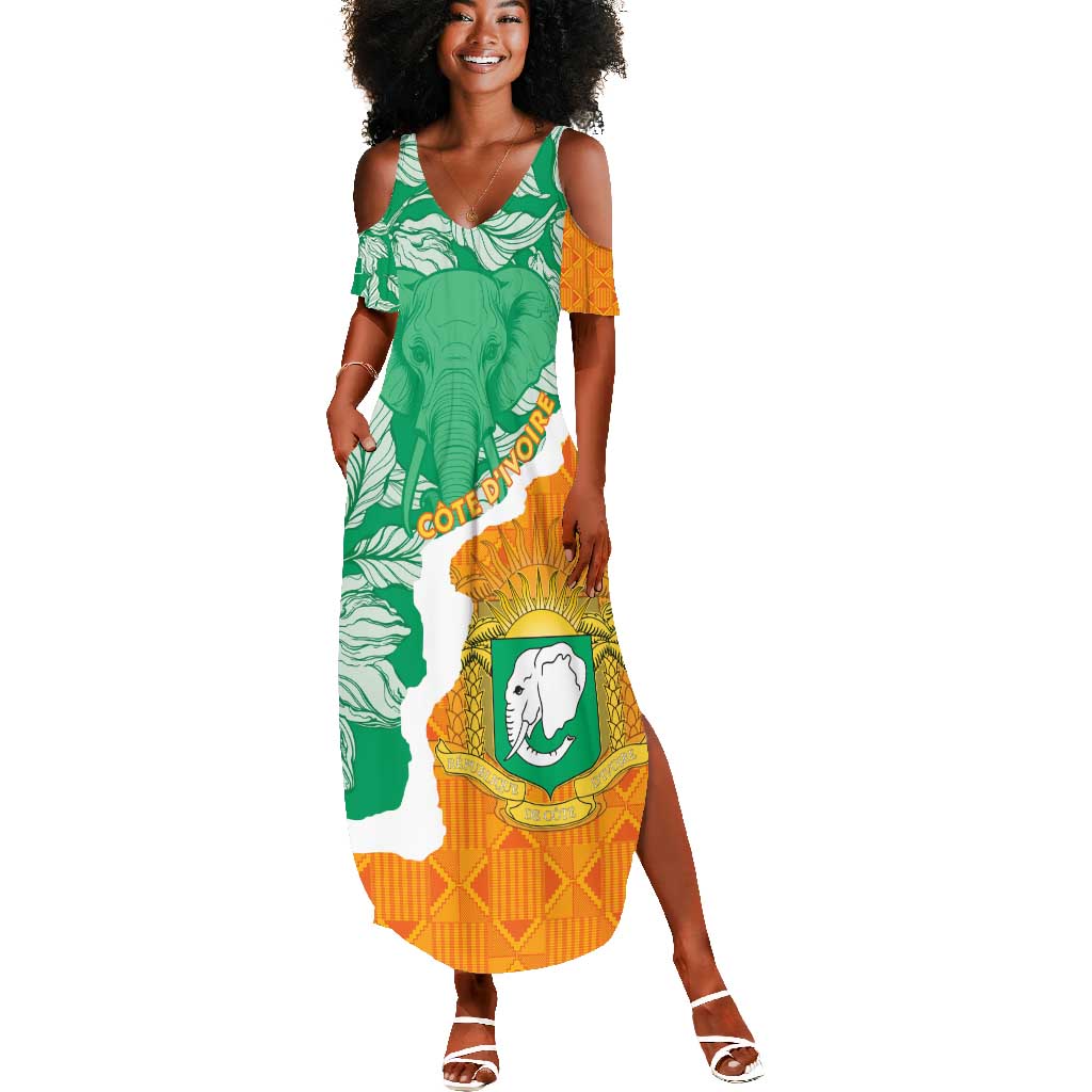 Personalized Afro Ivory Coast Summer Maxi Dress Coat Of Arms With Kente Pattern