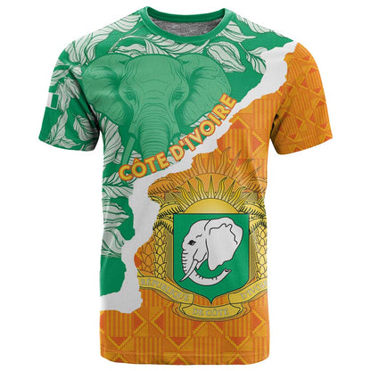 Personalized Afro Ivory Coast T shirt Coat Of Arms With Kente Pattern