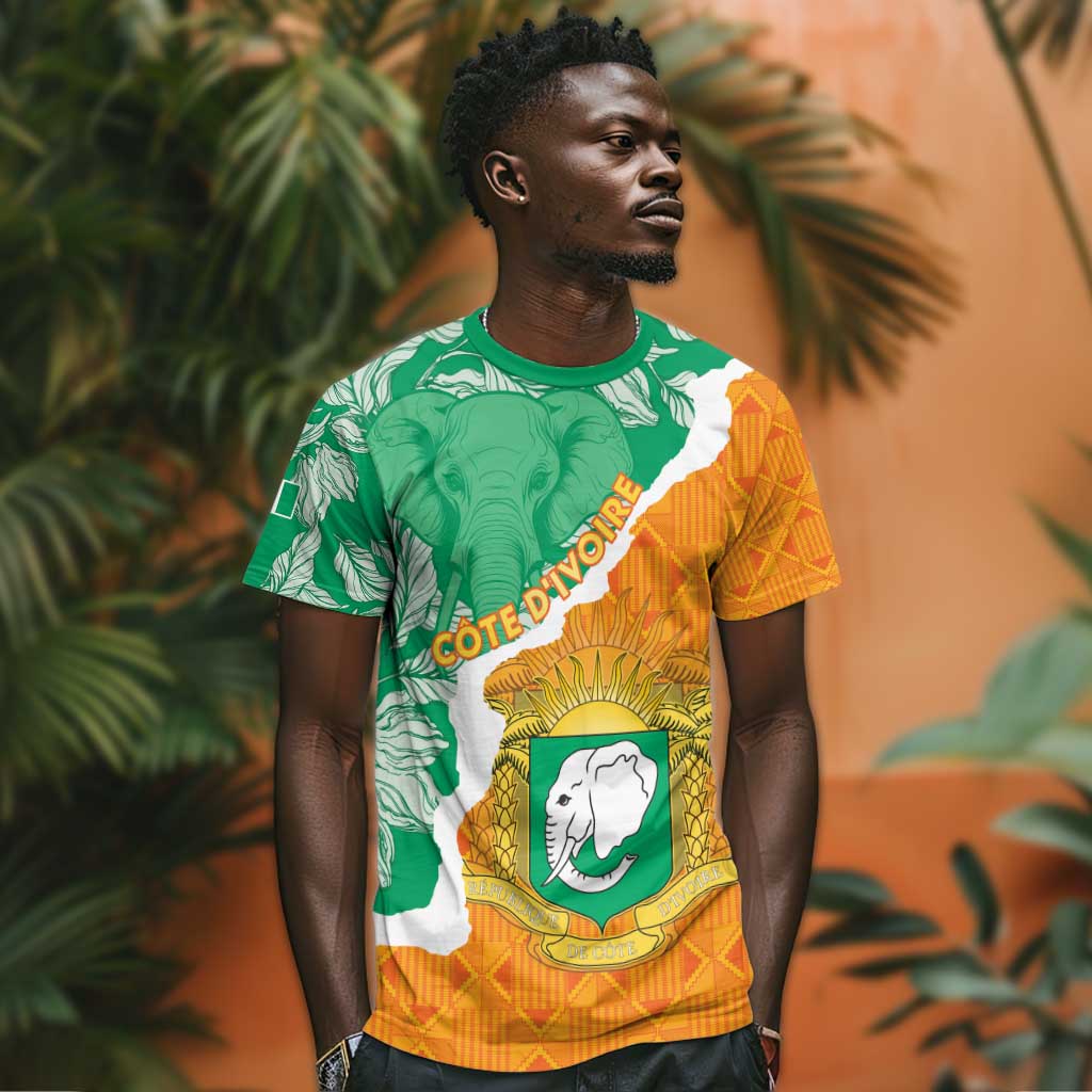 Personalized Afro Ivory Coast T shirt Coat Of Arms With Kente Pattern