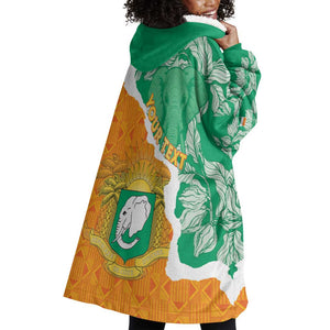 Personalized Afro Ivory Coast Wearable Blanket Hoodie Coat Of Arms With Kente Pattern