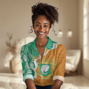 Personalized Afro Ivory Coast Women Casual Shirt Coat Of Arms With Kente Pattern LT15