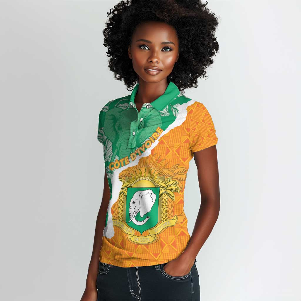 Personalized Afro Ivory Coast Women Polo Shirt Coat Of Arms With Kente Pattern