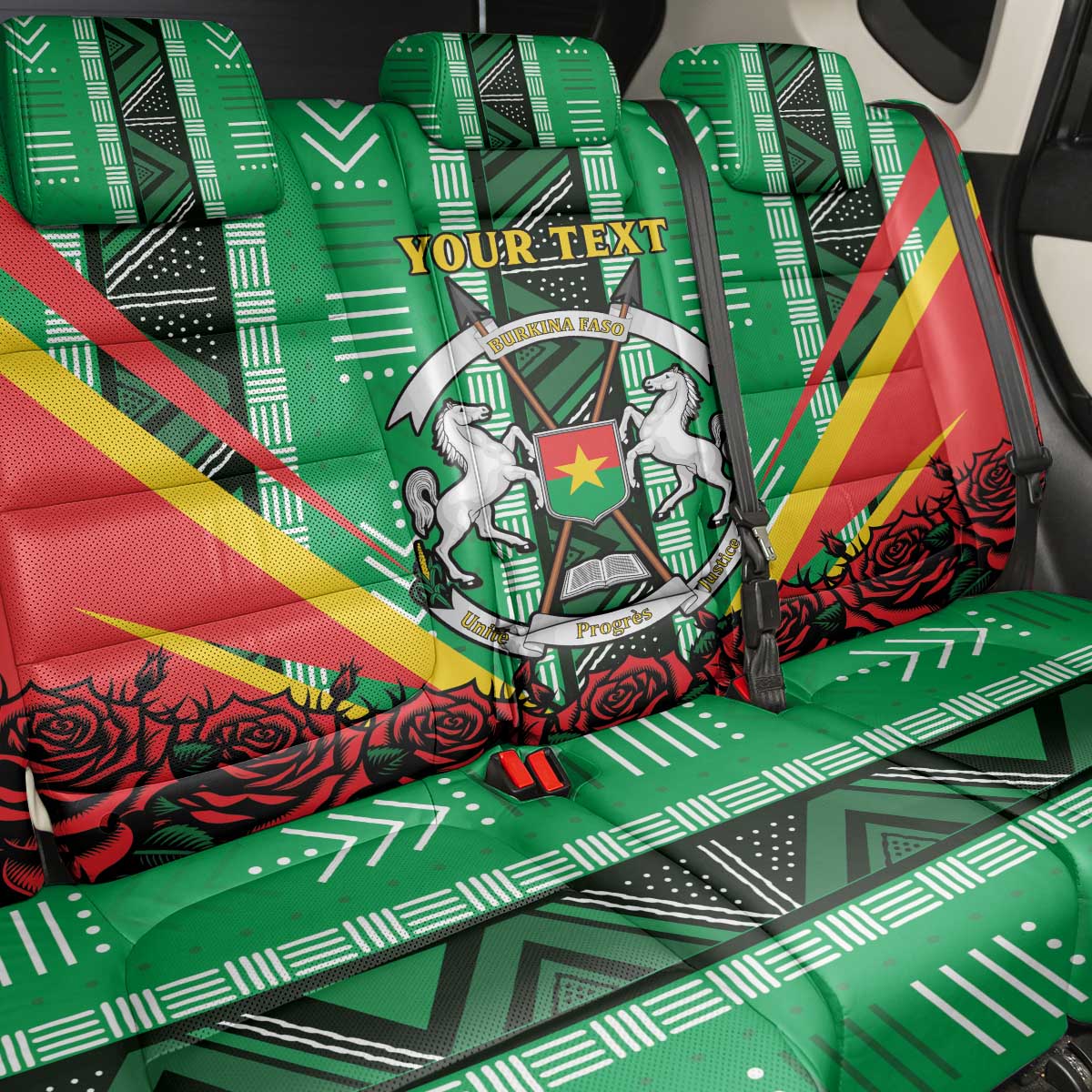 Personalised Afro Burkina Faso Back Car Seat Cover Coat Of Arms With Rose